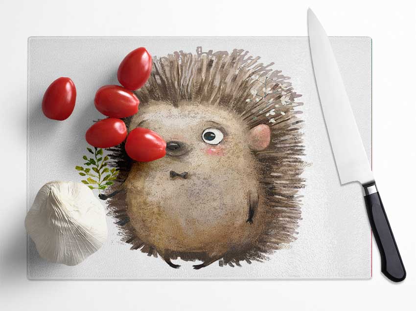 Hedgehog With Flowers Glass Chopping Board