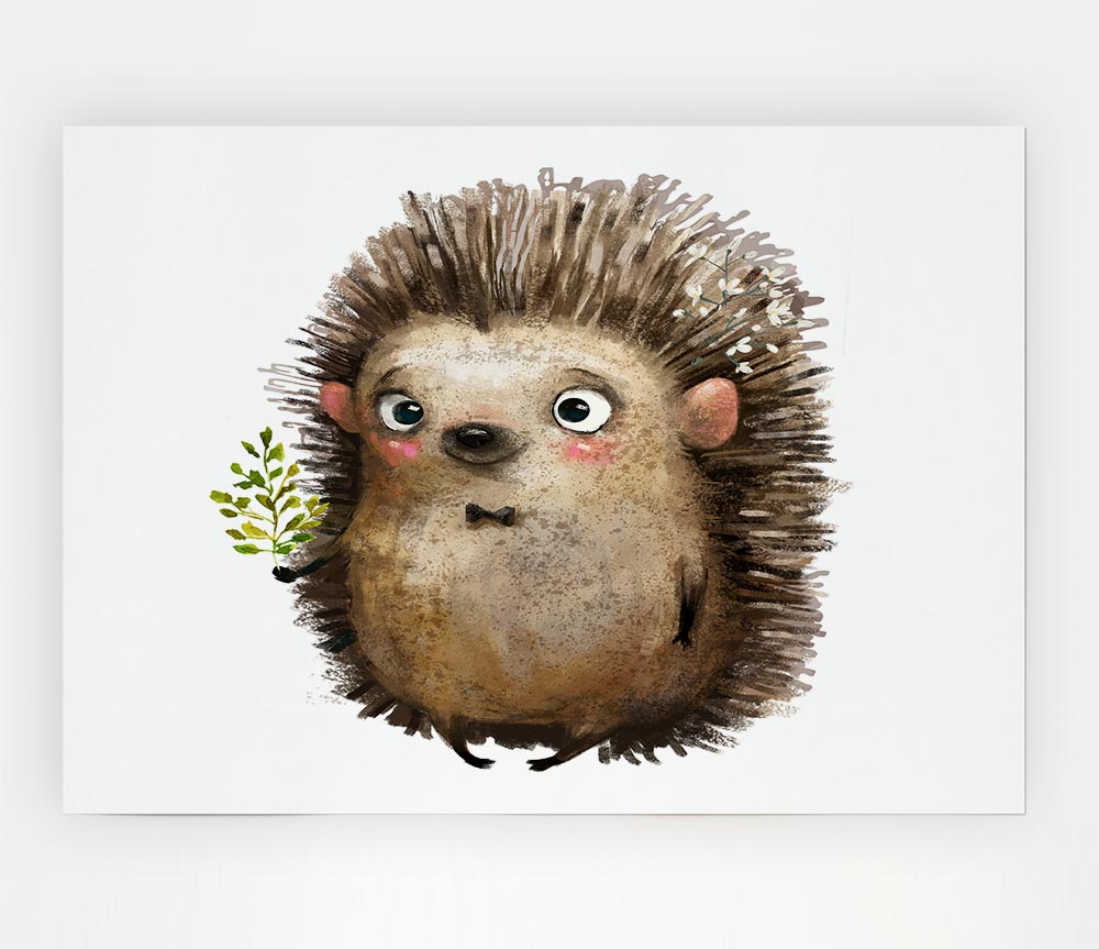 Hedgehog With Flowers Print Poster Wall Art