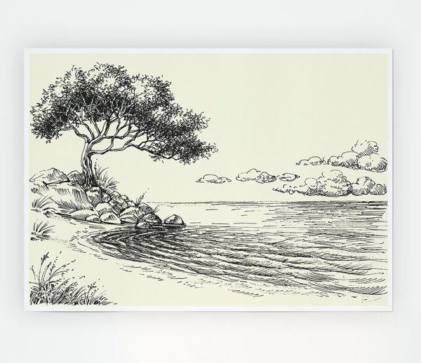 The Tree By The Lake Print Poster Wall Art