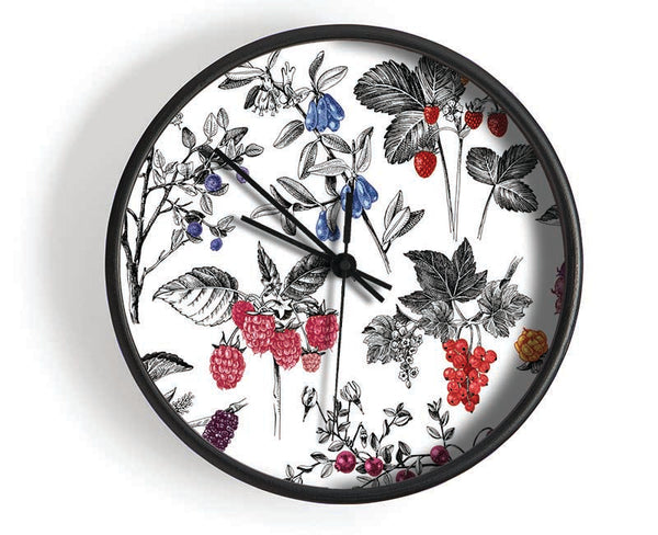 Collage Of Flowers And Berries Clock - Wallart-Direct UK