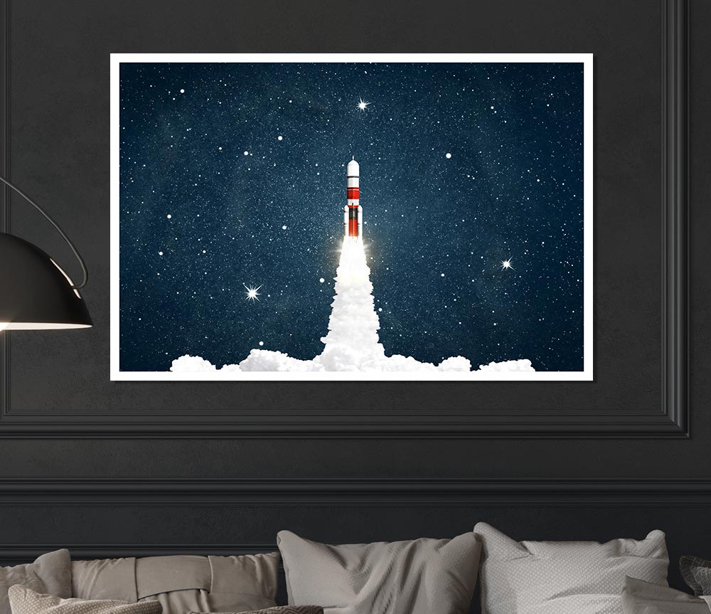 Up Goes The Rocket Print Poster Wall Art