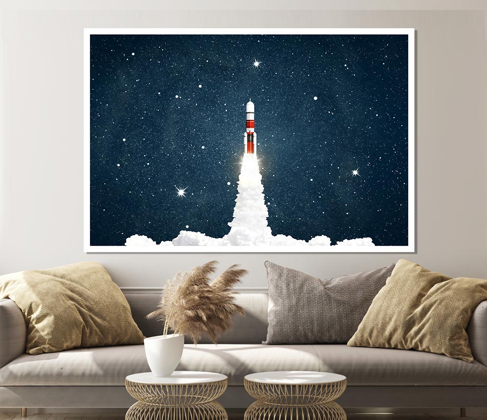 Up Goes The Rocket Print Poster Wall Art