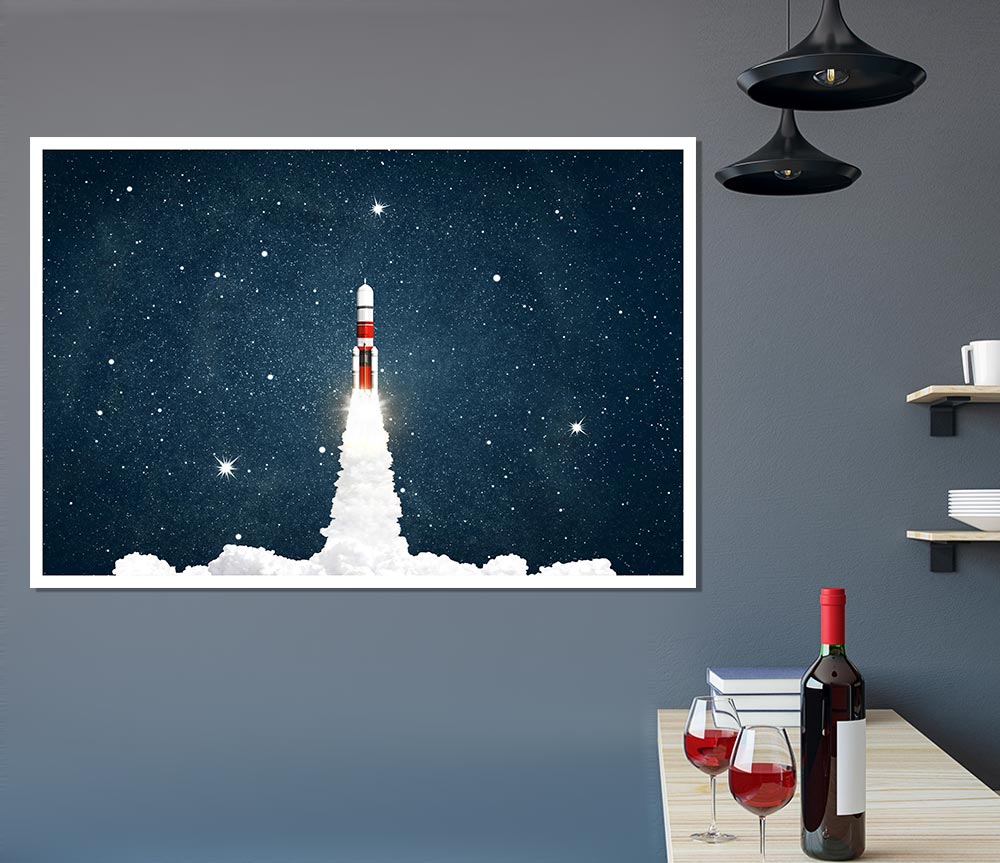 Up Goes The Rocket Print Poster Wall Art