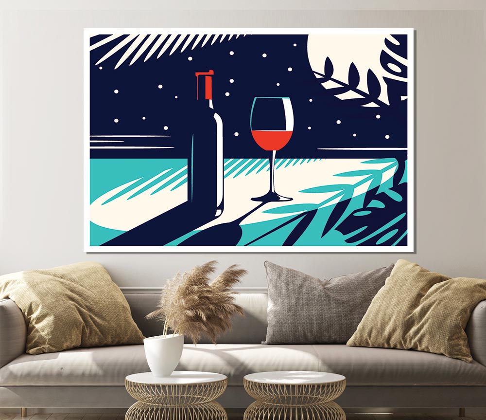 Wine And Bottle Print Poster Wall Art