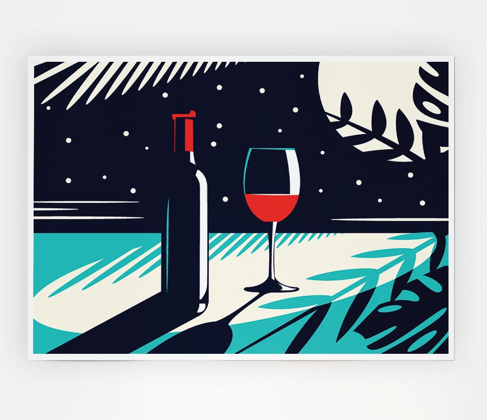 Wine And Bottle Print Poster Wall Art