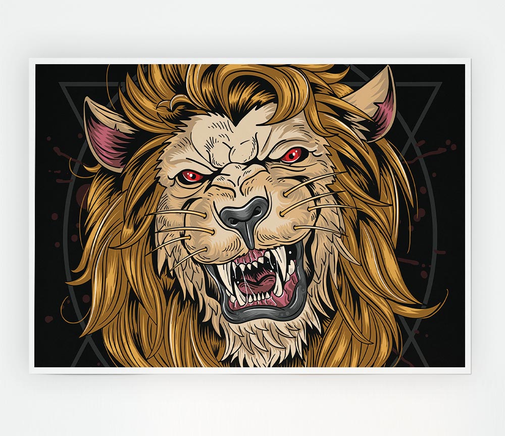 Fearsome Lion Angry Print Poster Wall Art