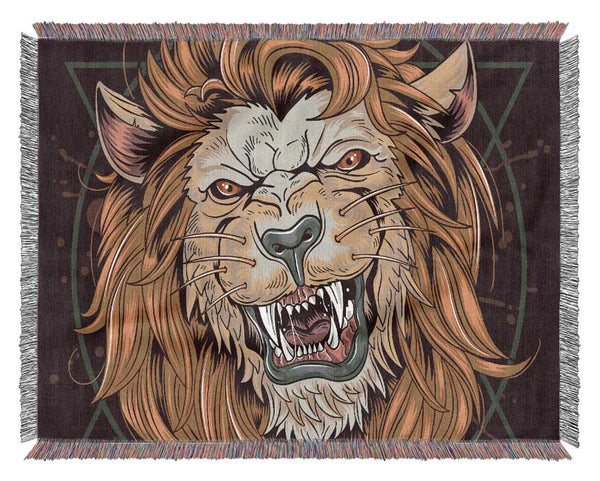 Fearsome Lion Angry Woven Blanket