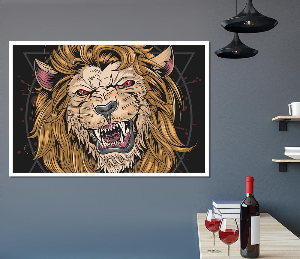 Fearsome Lion Angry Print Poster Wall Art