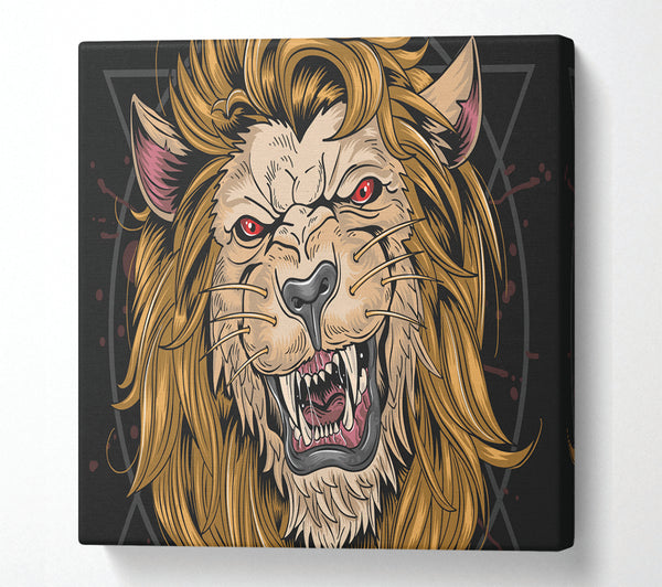 A Square Canvas Print Showing Fearsome Lion Angry Square Wall Art