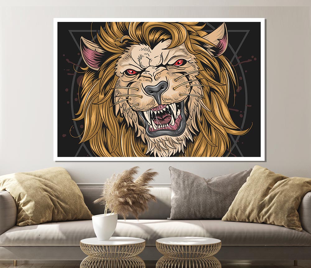 Fearsome Lion Angry Print Poster Wall Art