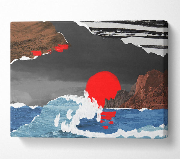 Picture of Cut Out Mountain Ocean Red Sun Canvas Print Wall Art