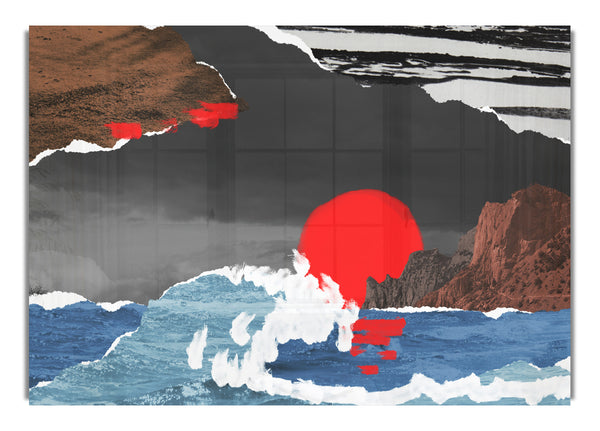 Cut Out Mountain Ocean Red Sun