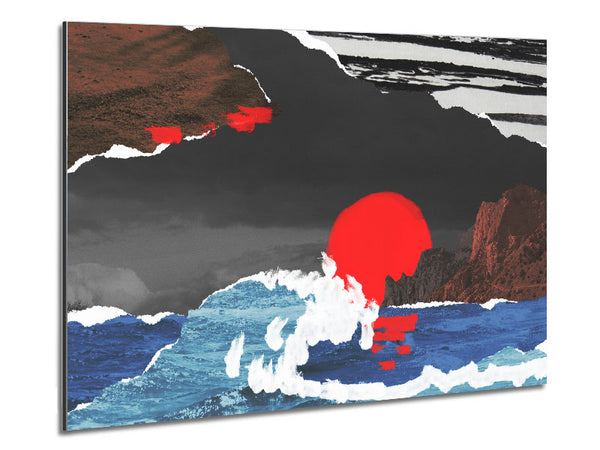 Cut Out Mountain Ocean Red Sun