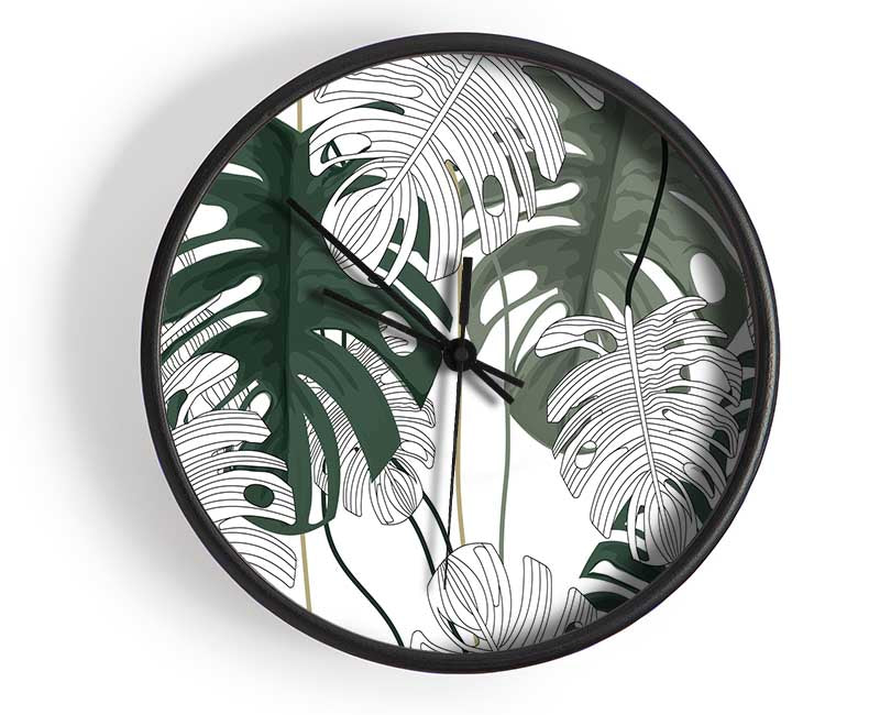 Cheese Plant Leaves Clock - Wallart-Direct UK