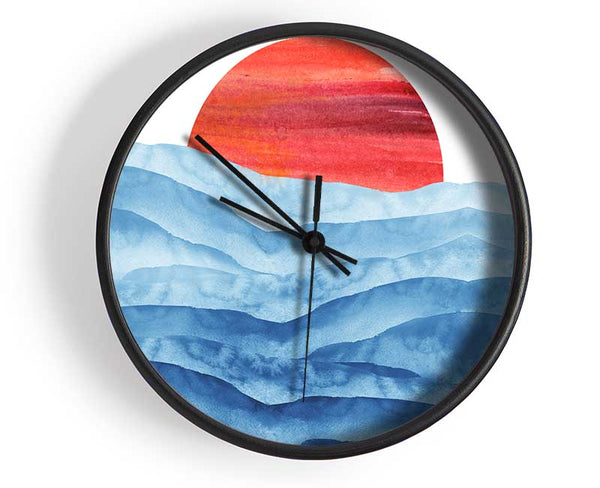 Red Sun Over The Ripples Clock - Wallart-Direct UK