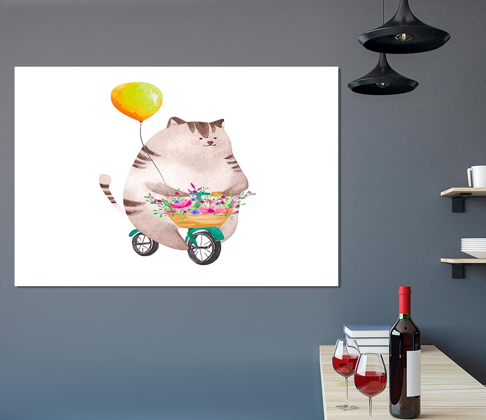 Cat Riding A Bike Print Poster Wall Art