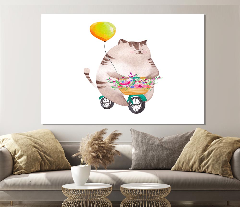 Cat Riding A Bike Print Poster Wall Art