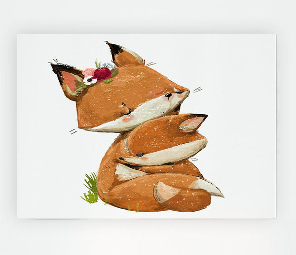 Fox Family Cuddle Print Poster Wall Art