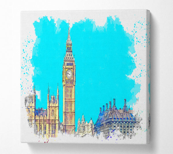 A Square Canvas Print Showing London Big Ben Splatter Square Wall Art