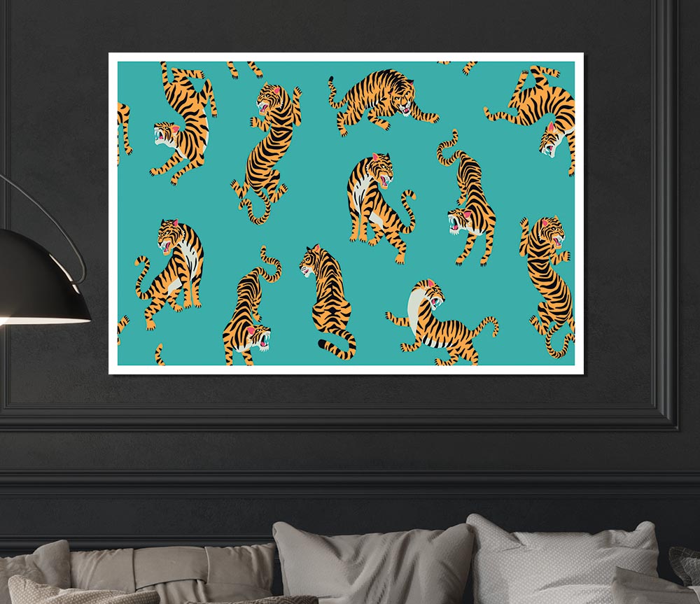 Turquoise Tiger Pattern Print Poster Wall Art