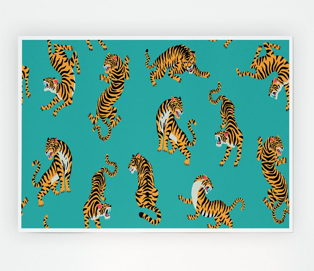 Turquoise Tiger Pattern Print Poster Wall Art