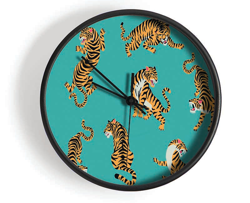 Turquoise Tiger Pattern Clock - Wallart-Direct UK