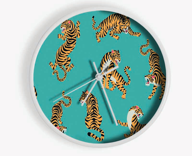 Turquoise Tiger Pattern Clock - Wallart-Direct UK