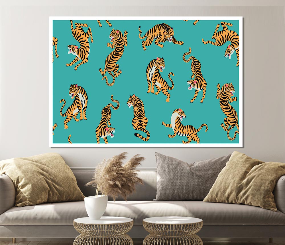 Turquoise Tiger Pattern Print Poster Wall Art