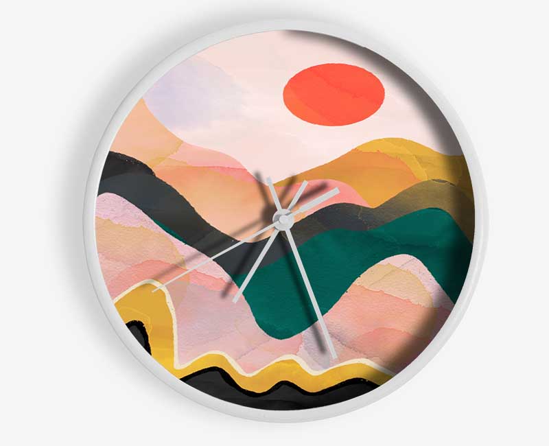 Red Sun Mountain Abstract Clock - Wallart-Direct UK