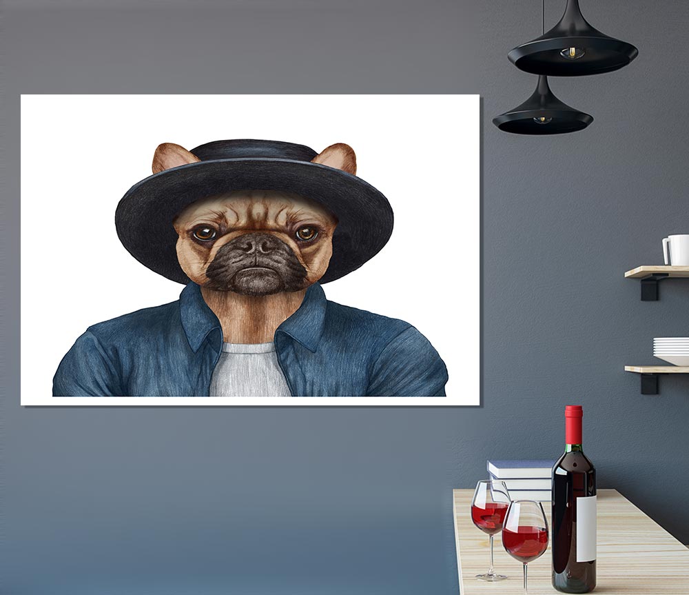 French Bulldog Hat Dog Print Poster Wall Art