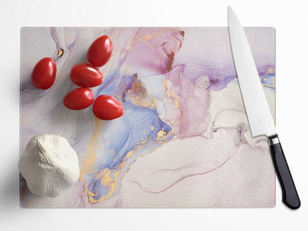 Lilac And Blue Marble Pattern Glass Chopping Board