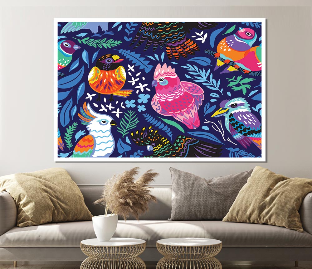 Cartoon Paradise Birds Print Poster Wall Art