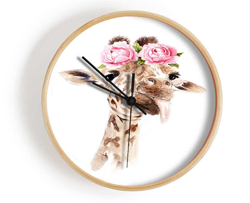 Roses On A Giraffe'S Head Clock - Wallart-Direct UK