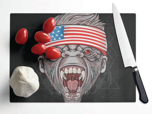 Angry Gorilla American Flag Glass Chopping Board