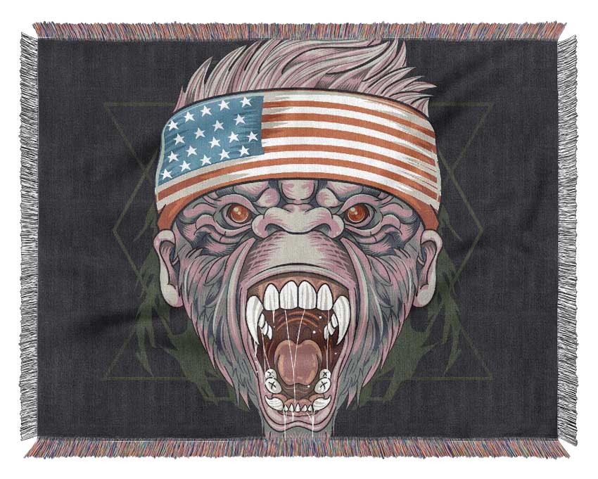 Angry Gorilla American Flag Woven Blanket