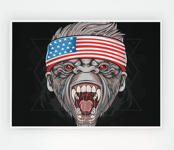 Angry Gorilla American Flag Print Poster Wall Art