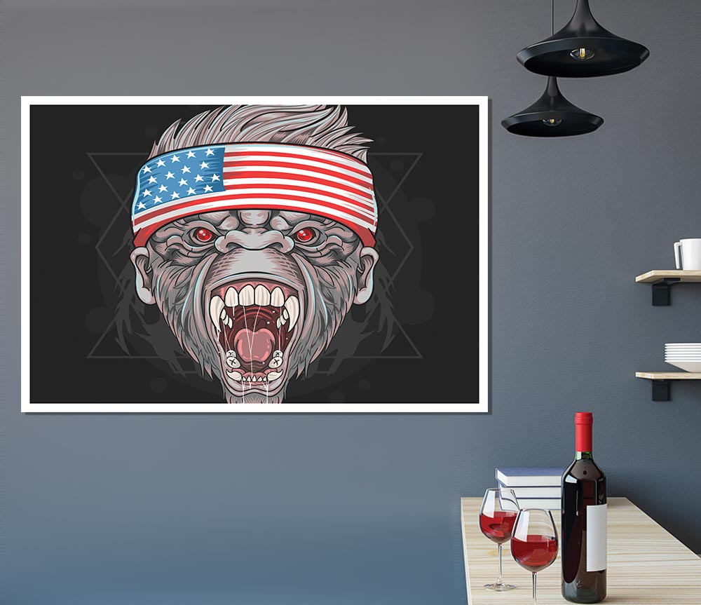 Angry Gorilla American Flag Print Poster Wall Art