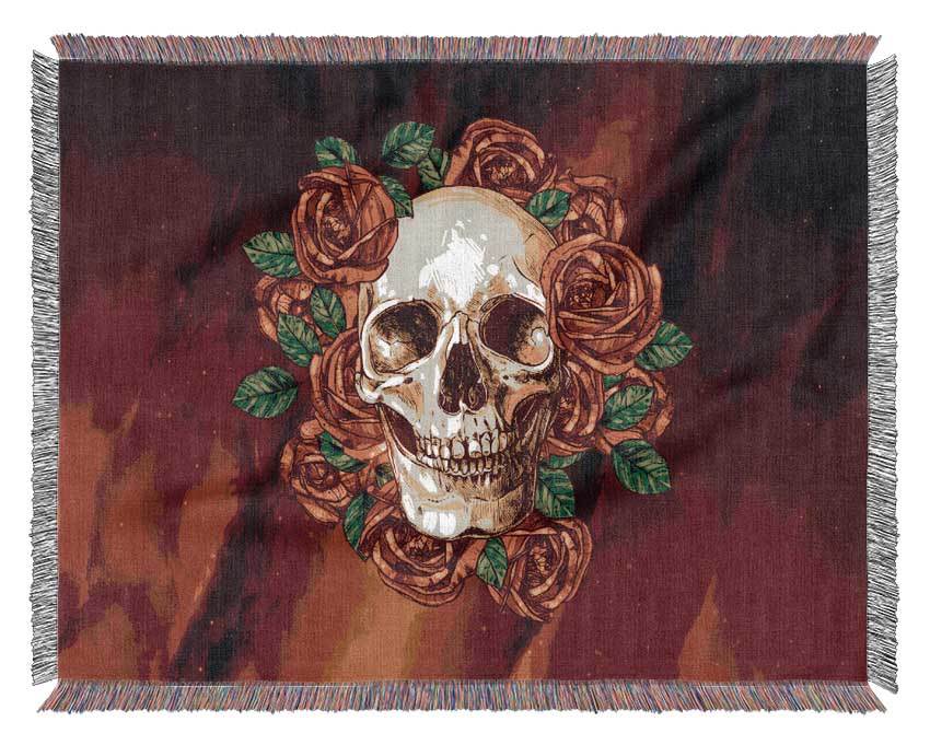 Roses Round A Skull Woven Blanket