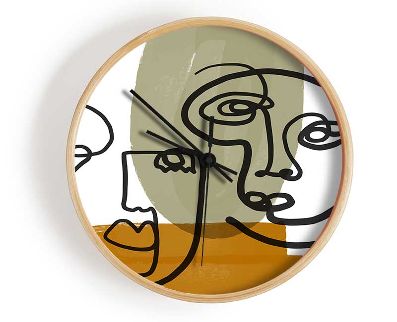 Two Abstract Line Drawing Faces Clock - Wallart-Direct UK