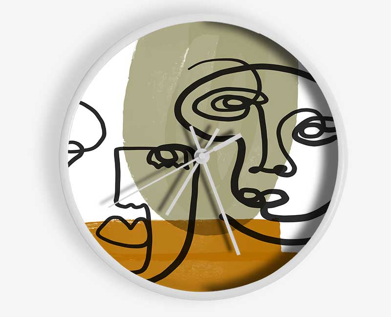 Two Abstract Line Drawing Faces Clock - Wallart-Direct UK