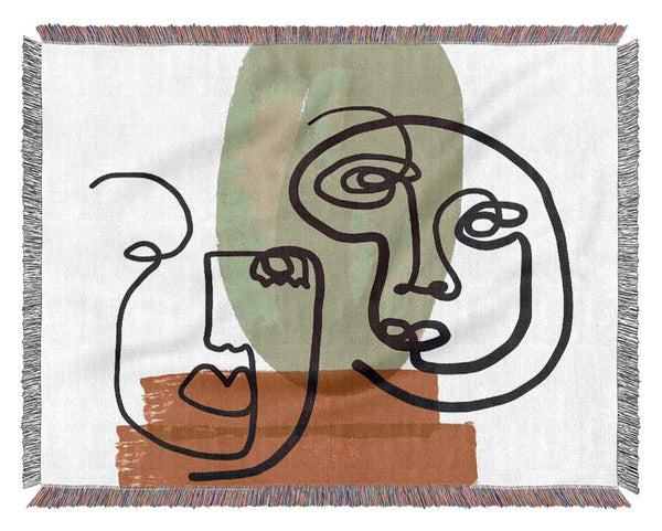 Two Abstract Line Drawing Faces Woven Blanket