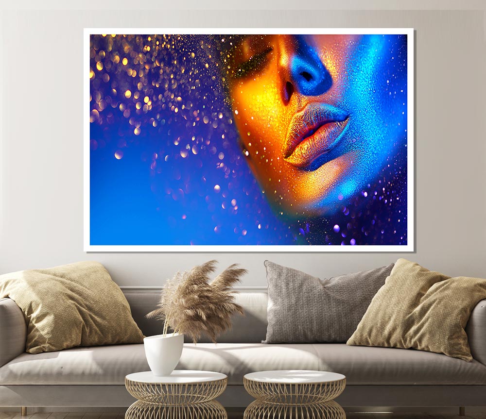 Gold And Blue Face Print Poster Wall Art