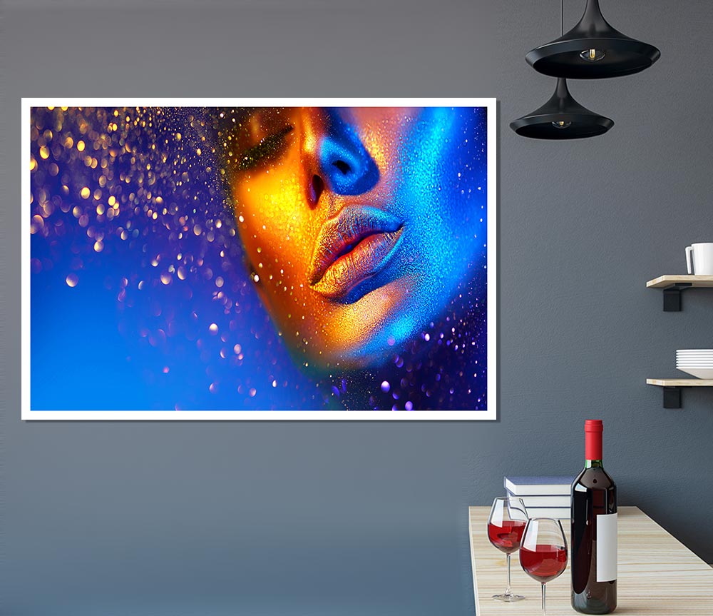 Gold And Blue Face Print Poster Wall Art