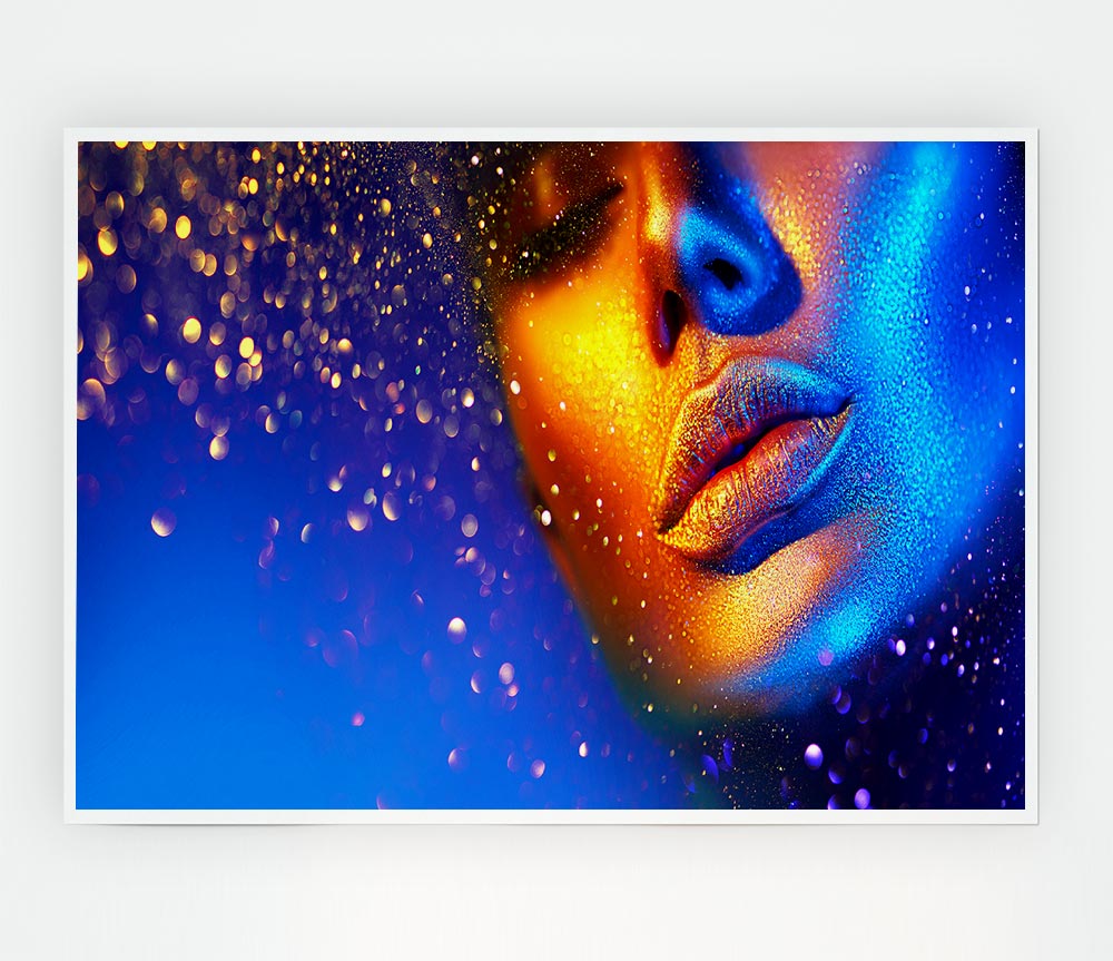 Gold And Blue Face Print Poster Wall Art