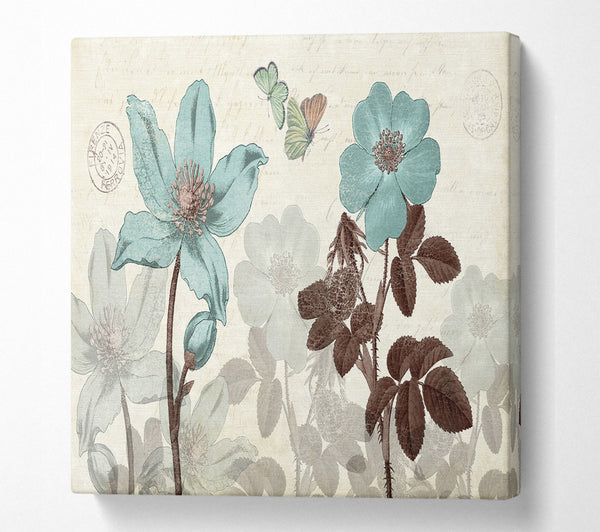 A Square Canvas Print Showing Blue Flower Stand Tall Square Wall Art