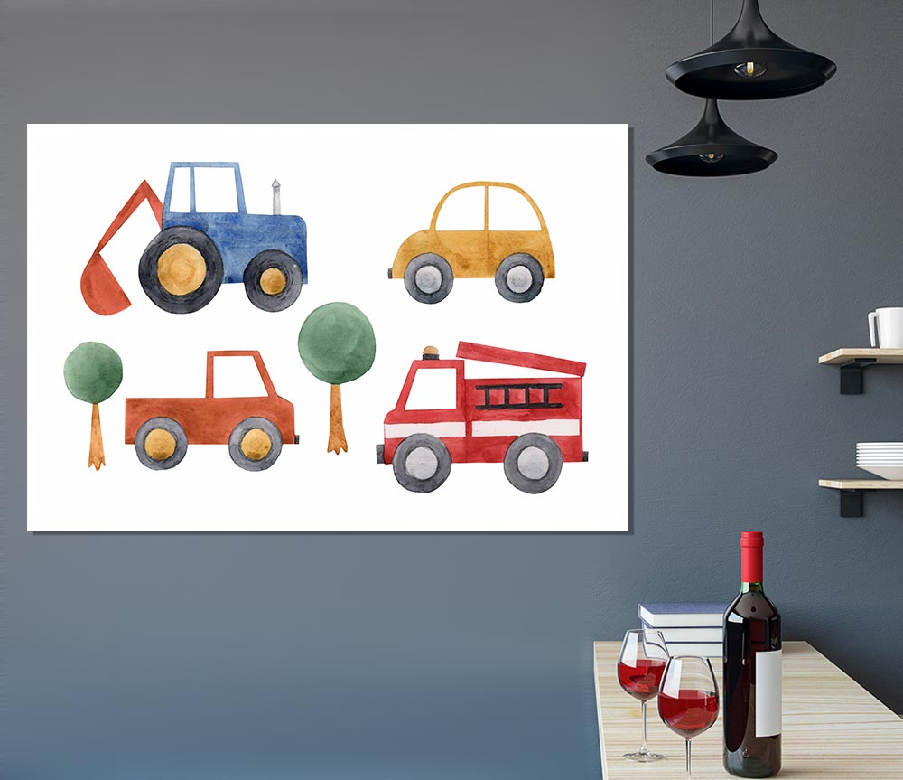 Childrens Vehicle Collection Print Poster Wall Art