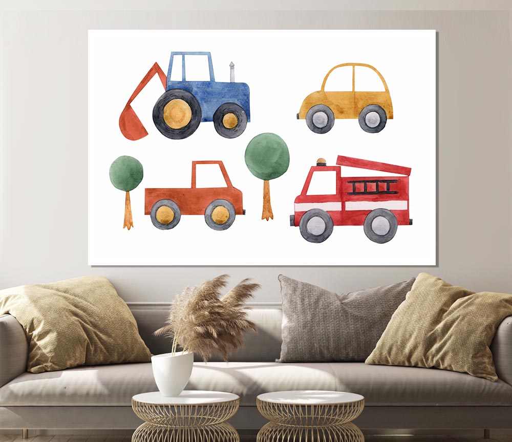 Childrens Vehicle Collection Print Poster Wall Art