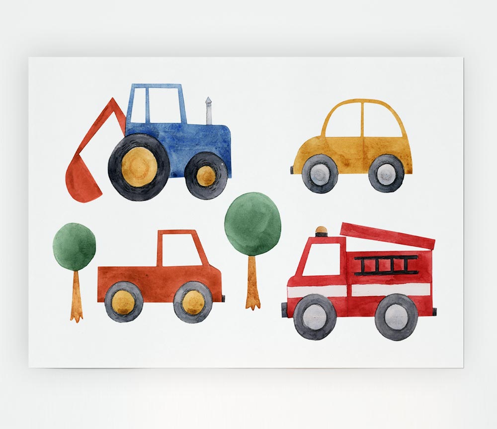 Childrens Vehicle Collection Print Poster Wall Art