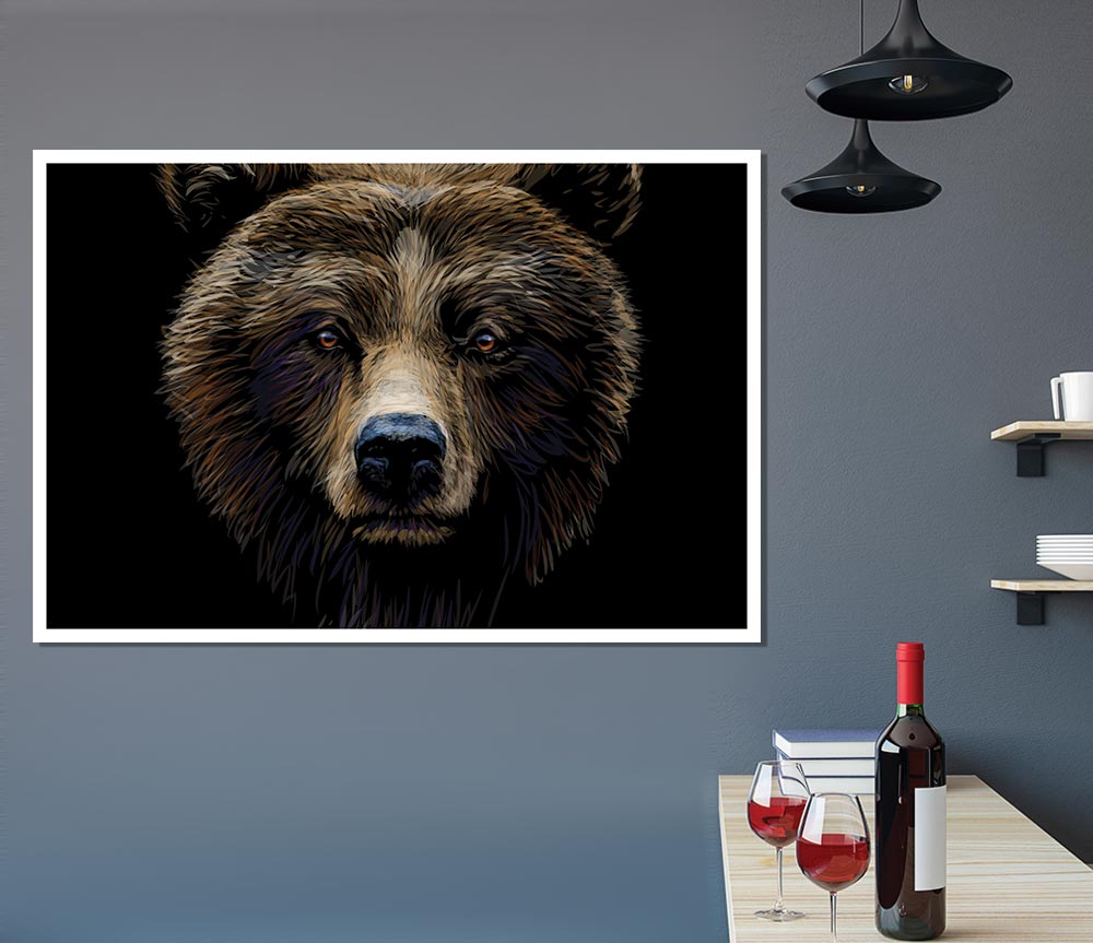 Big Scary Bear Face Print Poster Wall Art