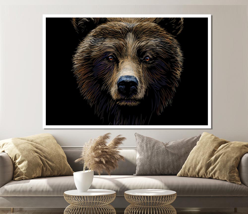 Big Scary Bear Face Print Poster Wall Art